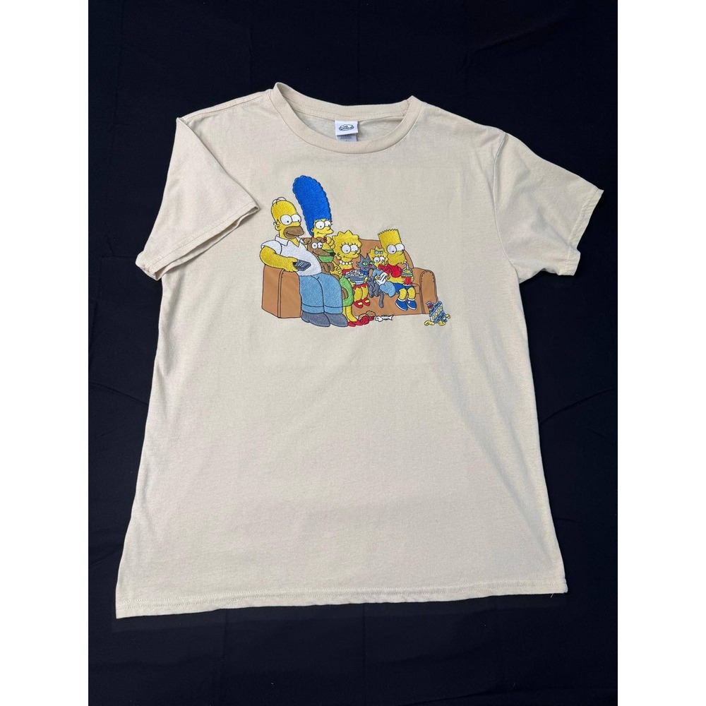 The Simpsons Embroidered Couch Gag T-Shirt Tan Mens Large Freeze Matt Groening